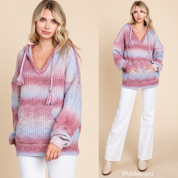 LAST 2! Ombré Puff Sleeve Cozy Oversized Hoodie Sweater! - Picture 4 of 8